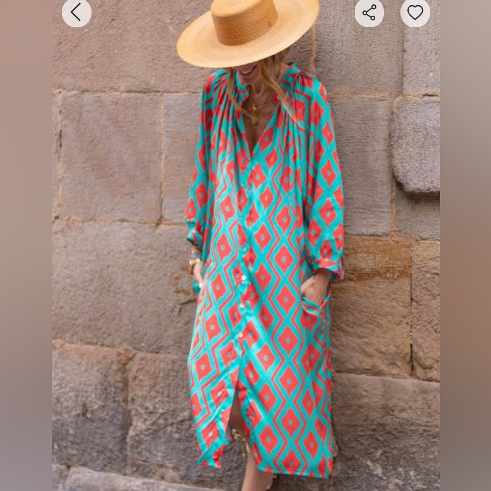 Maxi Dress, teal/red
